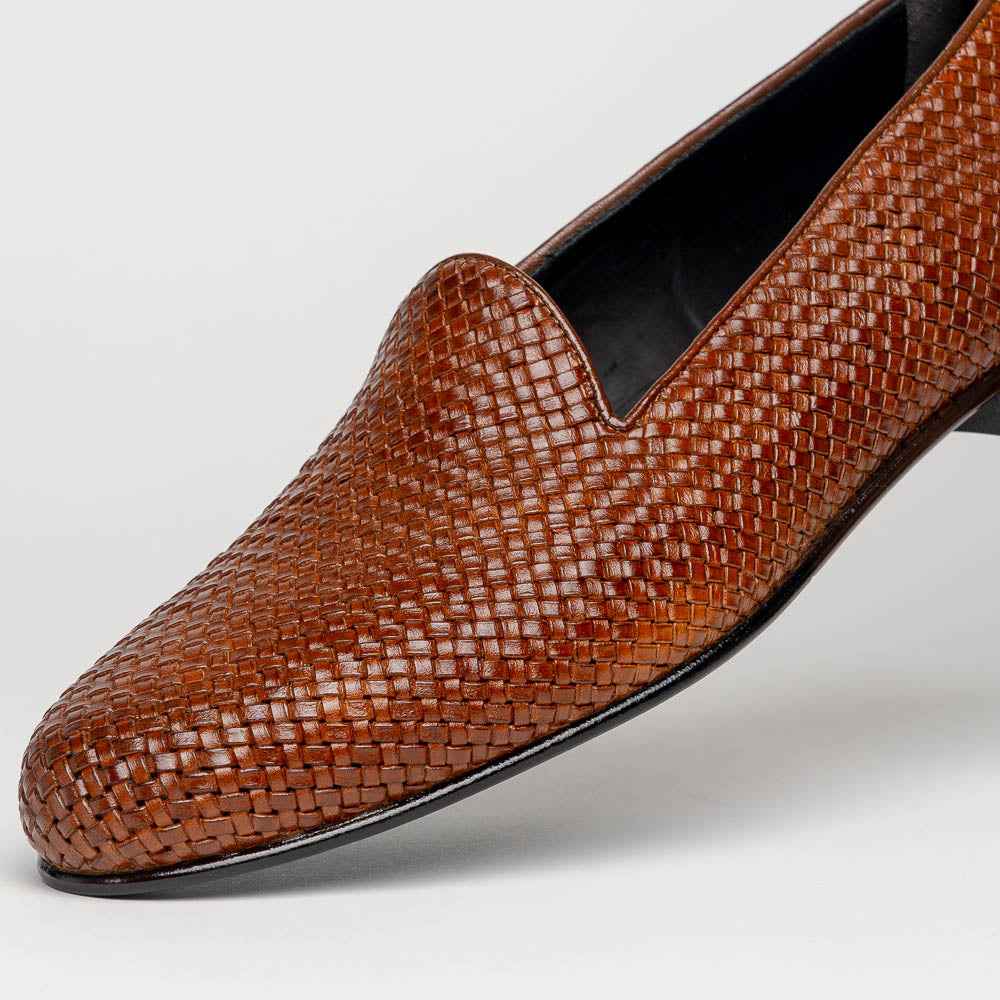 15-211-CGN CESTINO Calfskin Basketweave Slip On, Cognac Shop Zelli Italia