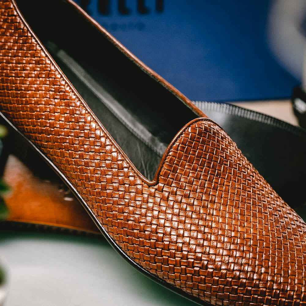 15-211-CGN CESTINO Calfskin Basketweave Slip On, Cognac Shop Zelli Italia
