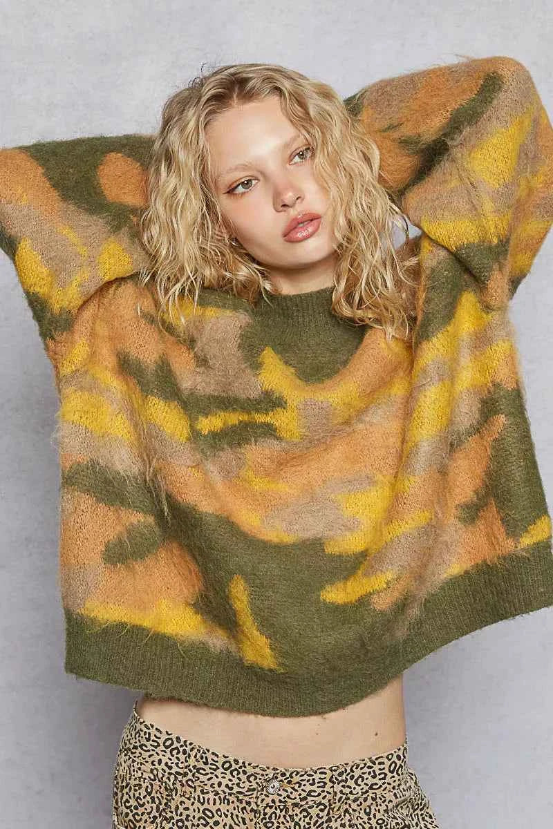 TEEK - Mock Neck Abstract Colorblock Pattern Sweater TOPS TEEK Trend