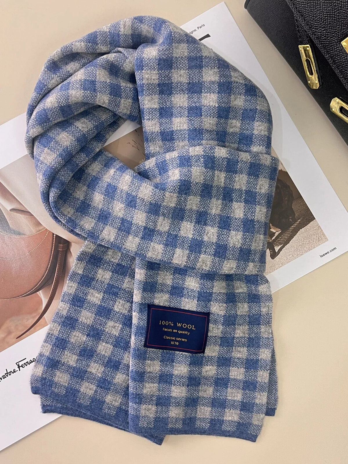 TEEK - 100% Wool Plaid Scarf SCARF TEEK Trend Light Blue One Size