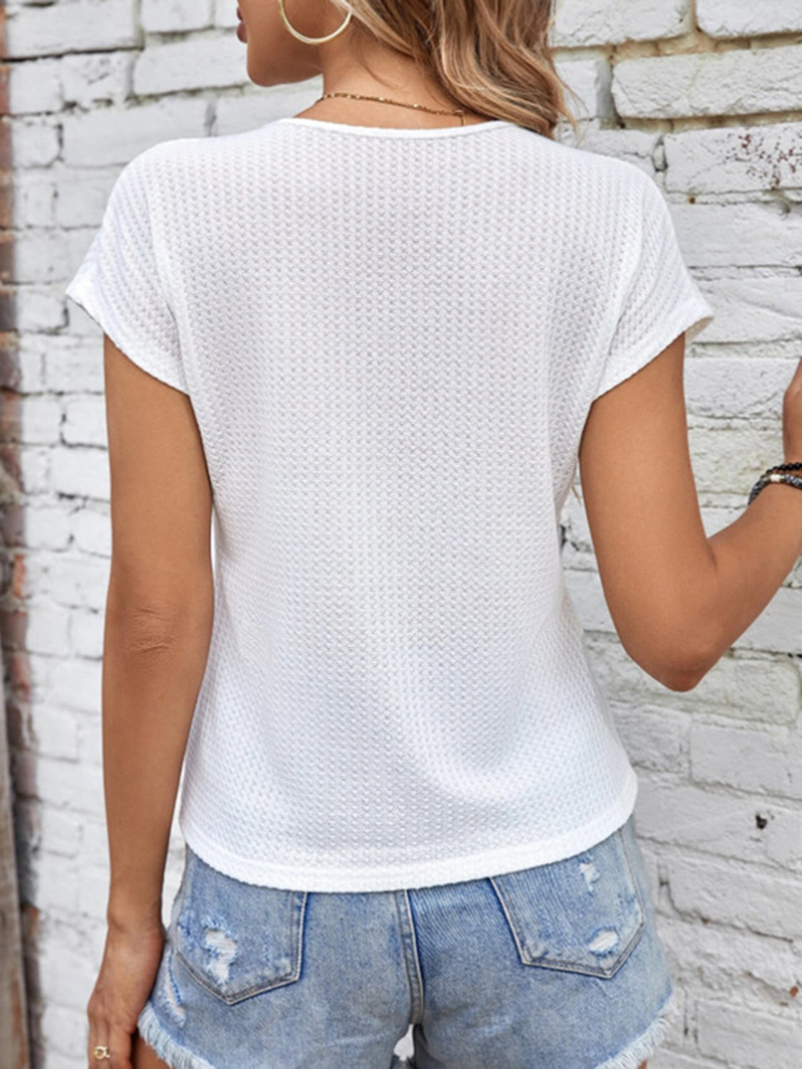 TEEK - White V-Neck Cap Sleeve Blouse TOPS TEEK Trend   