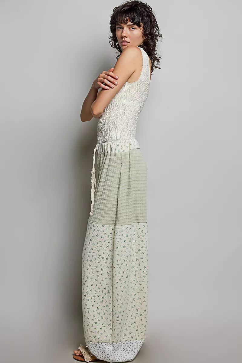 POL Patchwork Mixed Knit Wide Leg Pants Trendsi