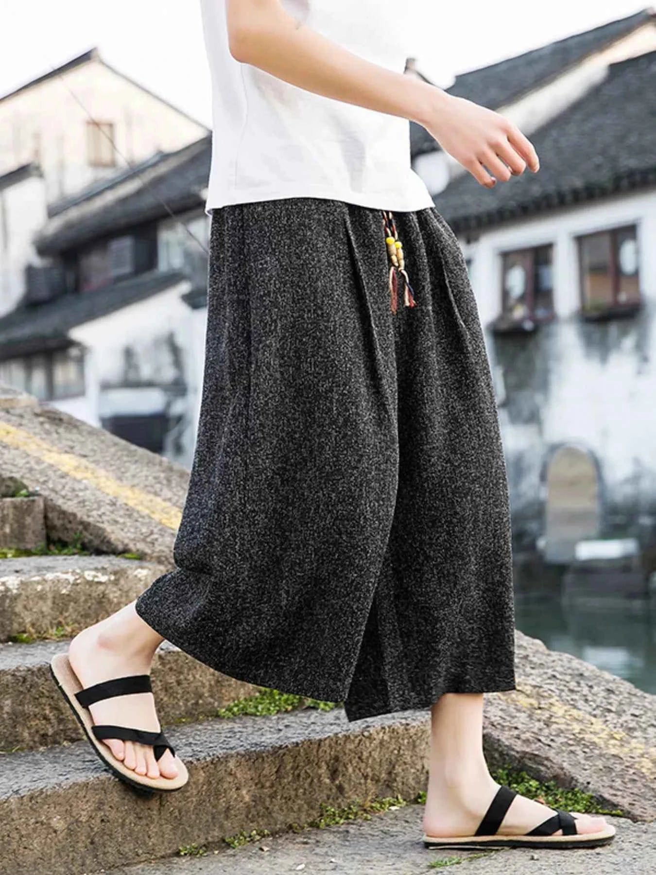 TEEK - Mens Plus Size Casual Wide Leg Cropped Pants PANTS TEEK Trend Black M