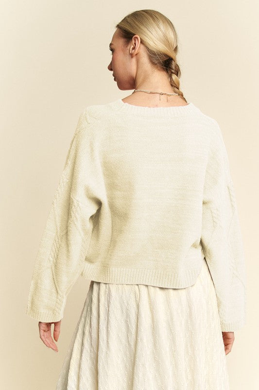 TEEK - Ivory Diamond Cable Pattern Sweater TOPS TEEK Trend