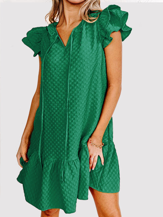 TEEK - Green Text Me Ruffled Tie Neck Dress DRESS TEEK Trend S  