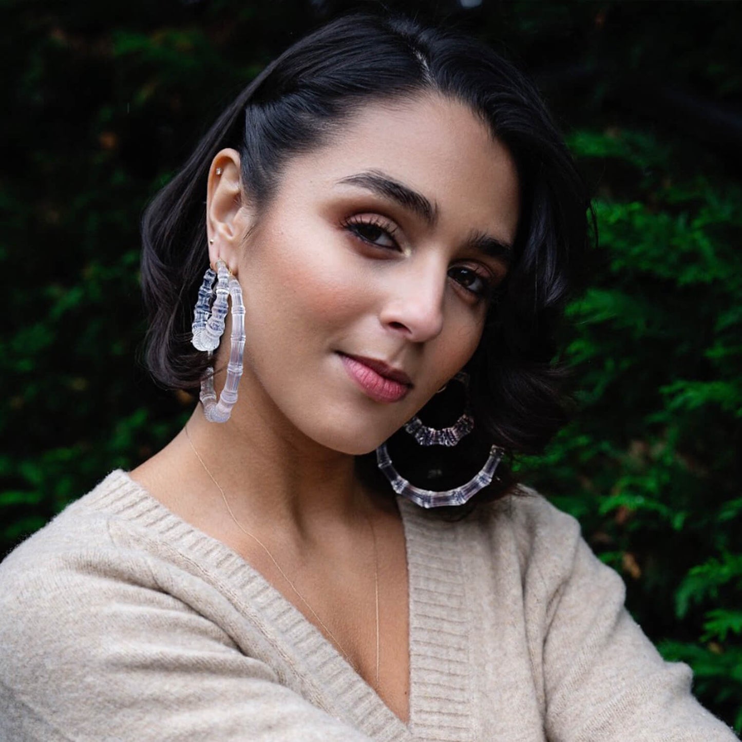 TEEK - XL Clear Lucite Bamboo Hoop Earrings JEWELRY TEEK GNH