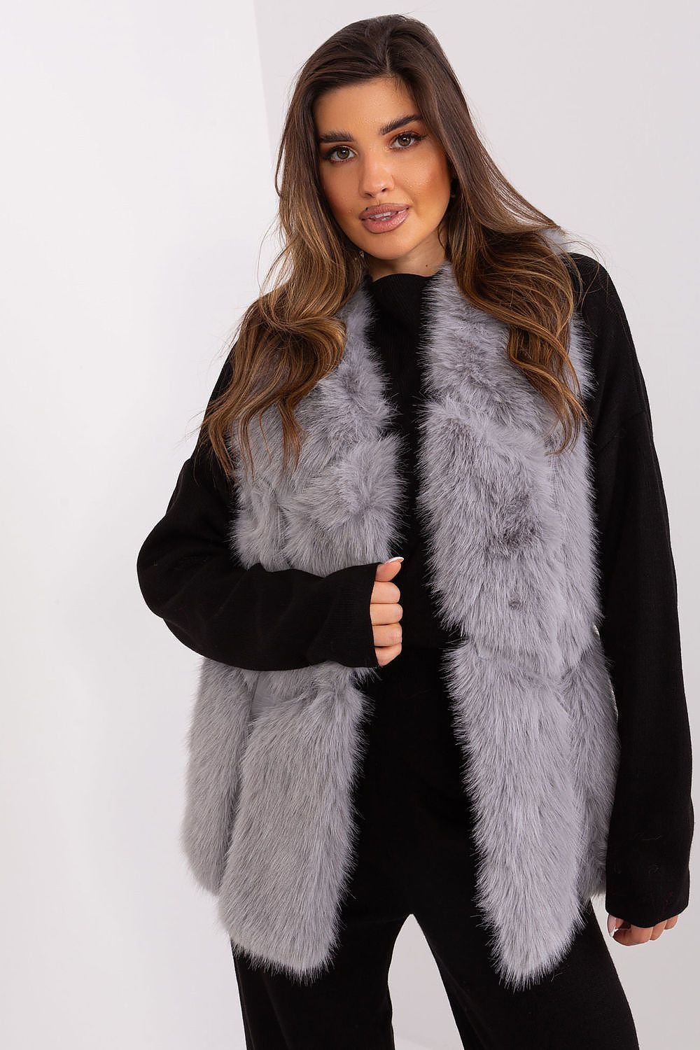 TEEK - Faux Fur Pocketed Gilet VEST TEEK MH grey S/M 