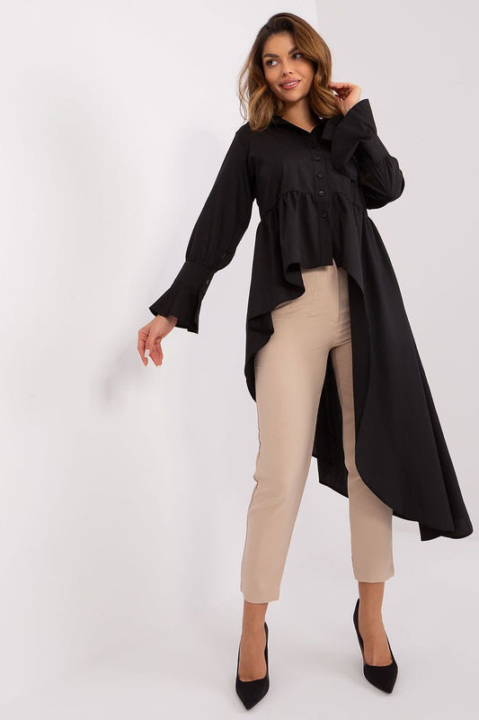 TEEK - Black Ruffle Tail Long Sleeve Shirt TOPS TEEK MH L/XL (fits M/L)  