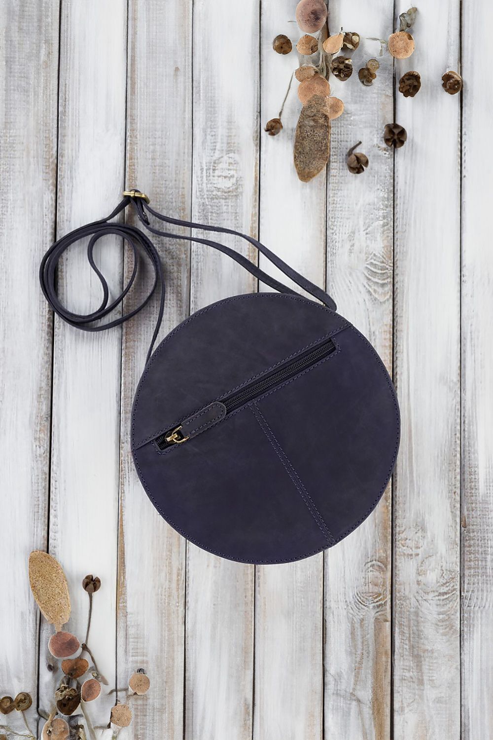 black leather backpack round flap Natural Leather bag Galanter