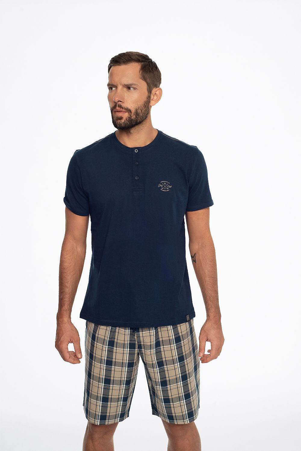 TEEK - Mens Golf Button Top Plaid Shorts Pajamas Set PAJAMA TEEK MH M  