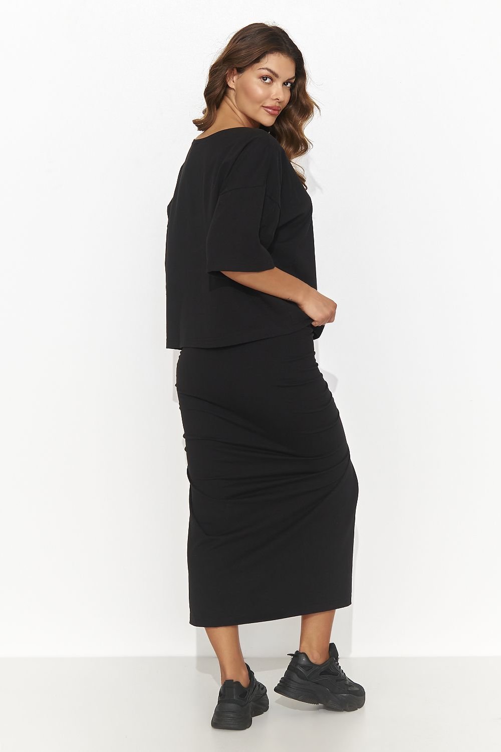 TEEK - Black Top Ruched Slits Skirt Set SET TEEK MH   