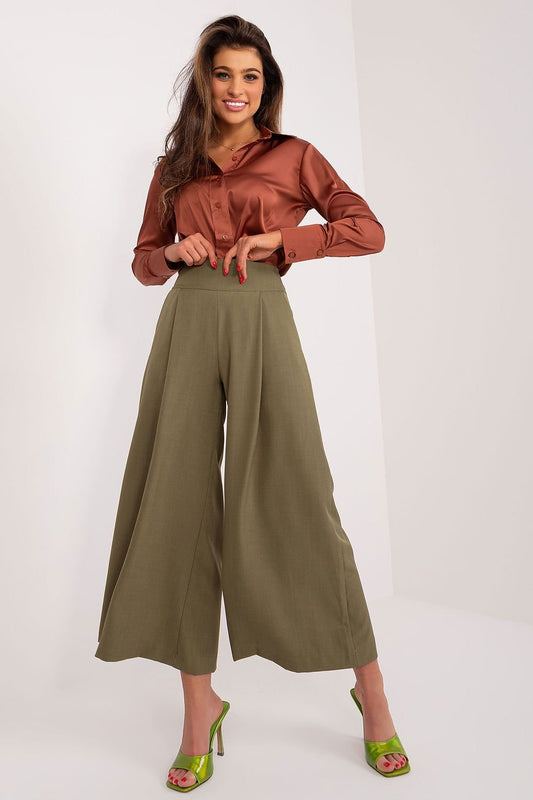 TEEK - Green Wide Solid Culotte Trousers PANTS TEEK MH L  