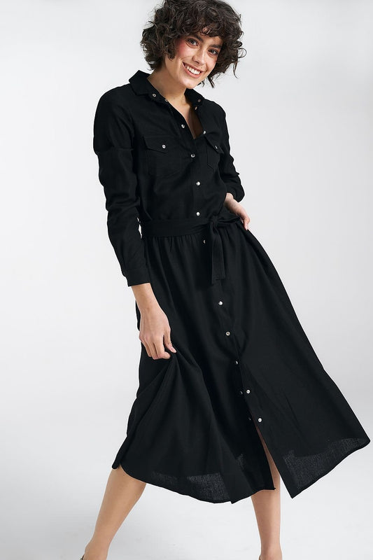 TEEK - Black Button Down Long Sleeve Daydress DRESS TEEK MH M 36  