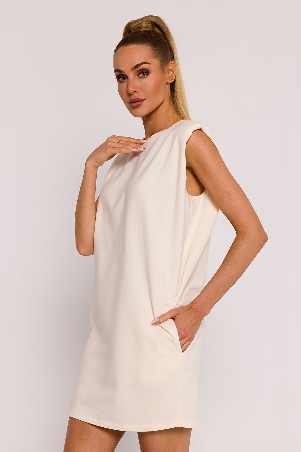 TEEK - Shrug Solid Pocketed Sleeveless Dress DRESS TEEK MH beige L 