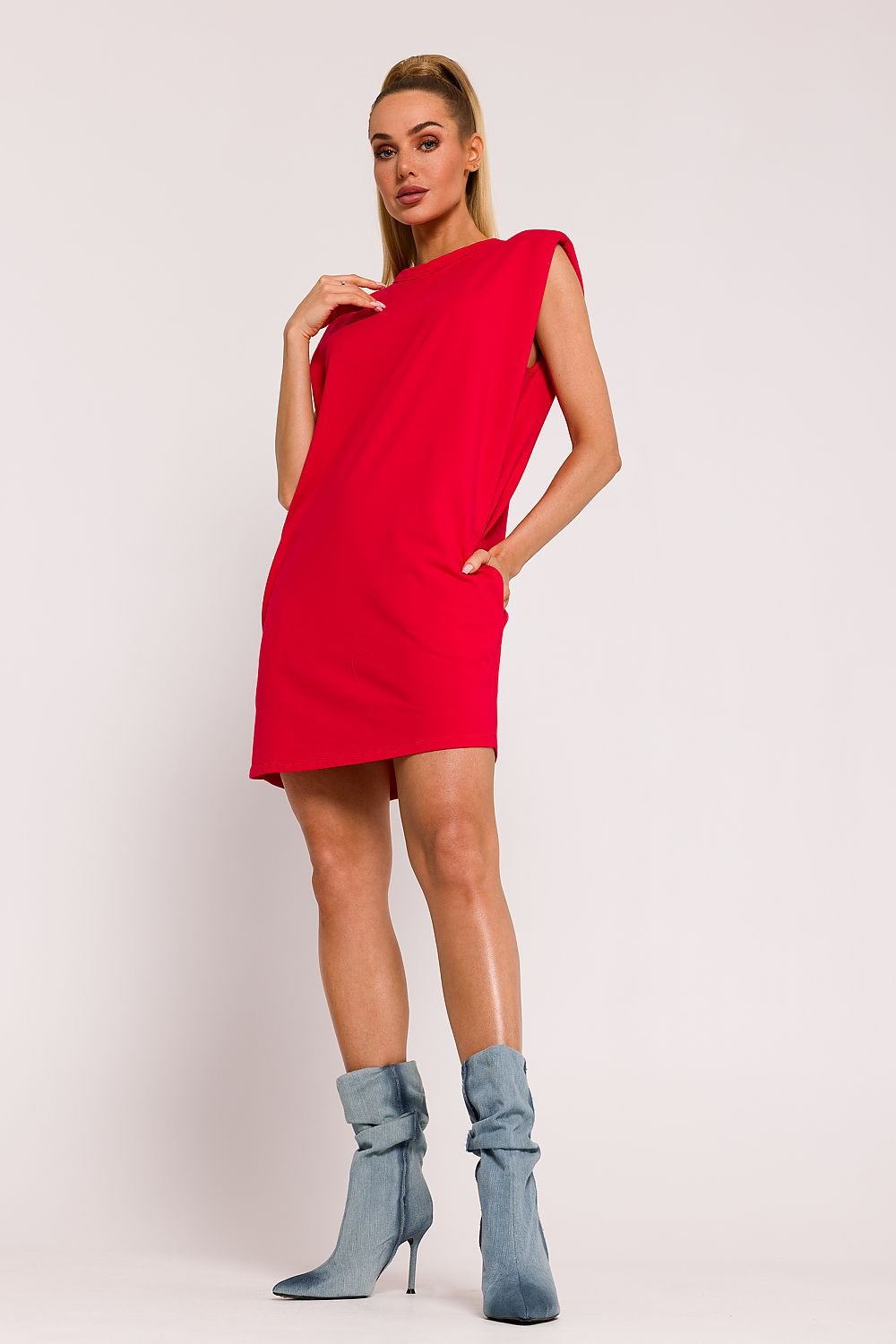 TEEK - Shrug Solid Pocketed Sleeveless Dress DRESS TEEK MH red L 