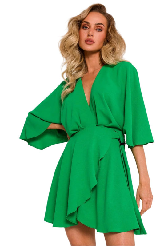 TEEK - Flowy V-Neck Wrapped Belted Dress DRESS TEEK MH green L 