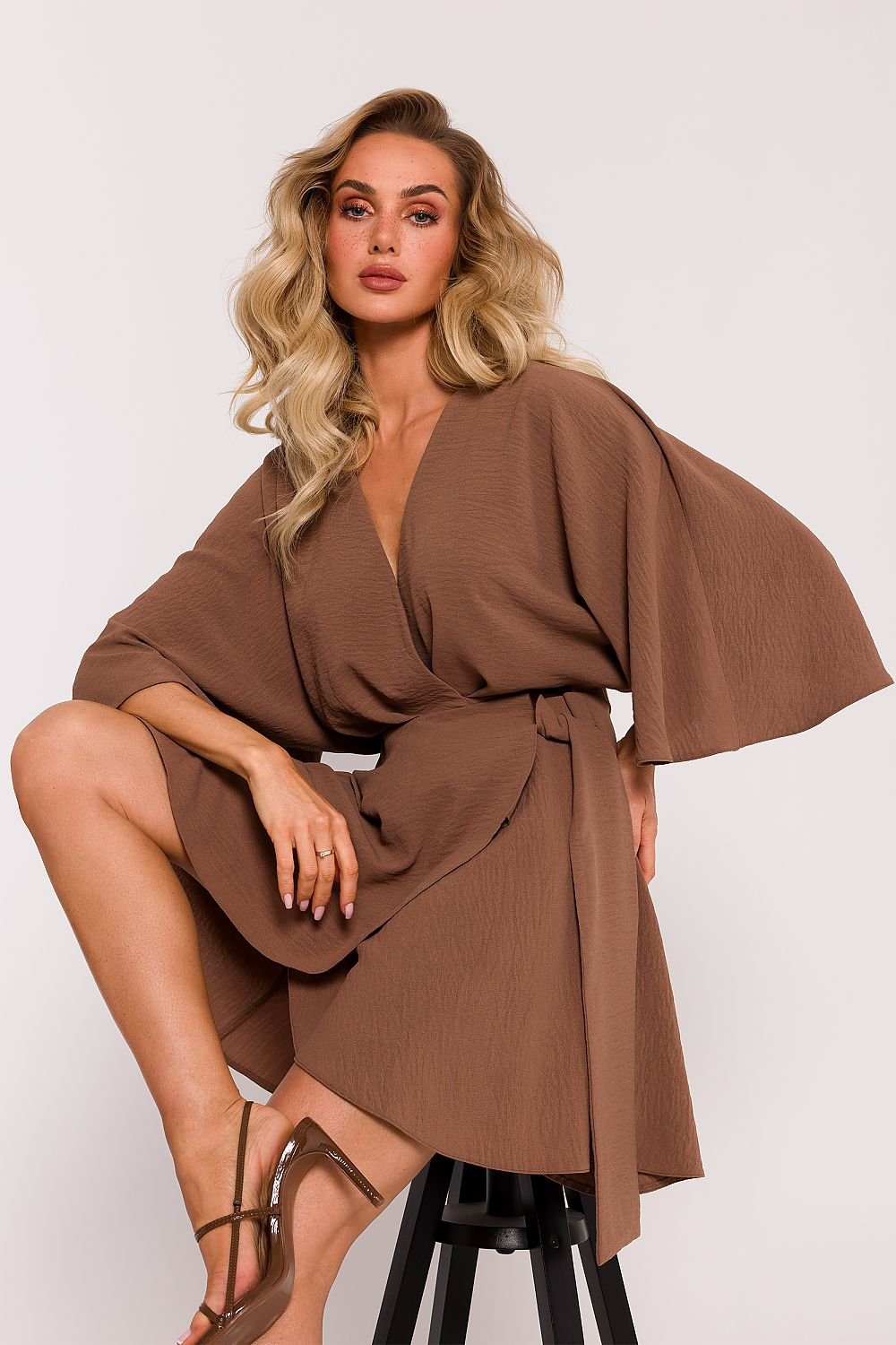 TEEK - Flowy V-Neck Wrapped Belted Dress DRESS TEEK MH brown L 