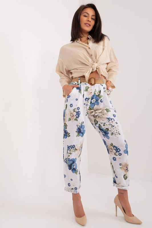 TEEK - Floral Print Belted Ttrousers PANTS TEEK MH white One Size 