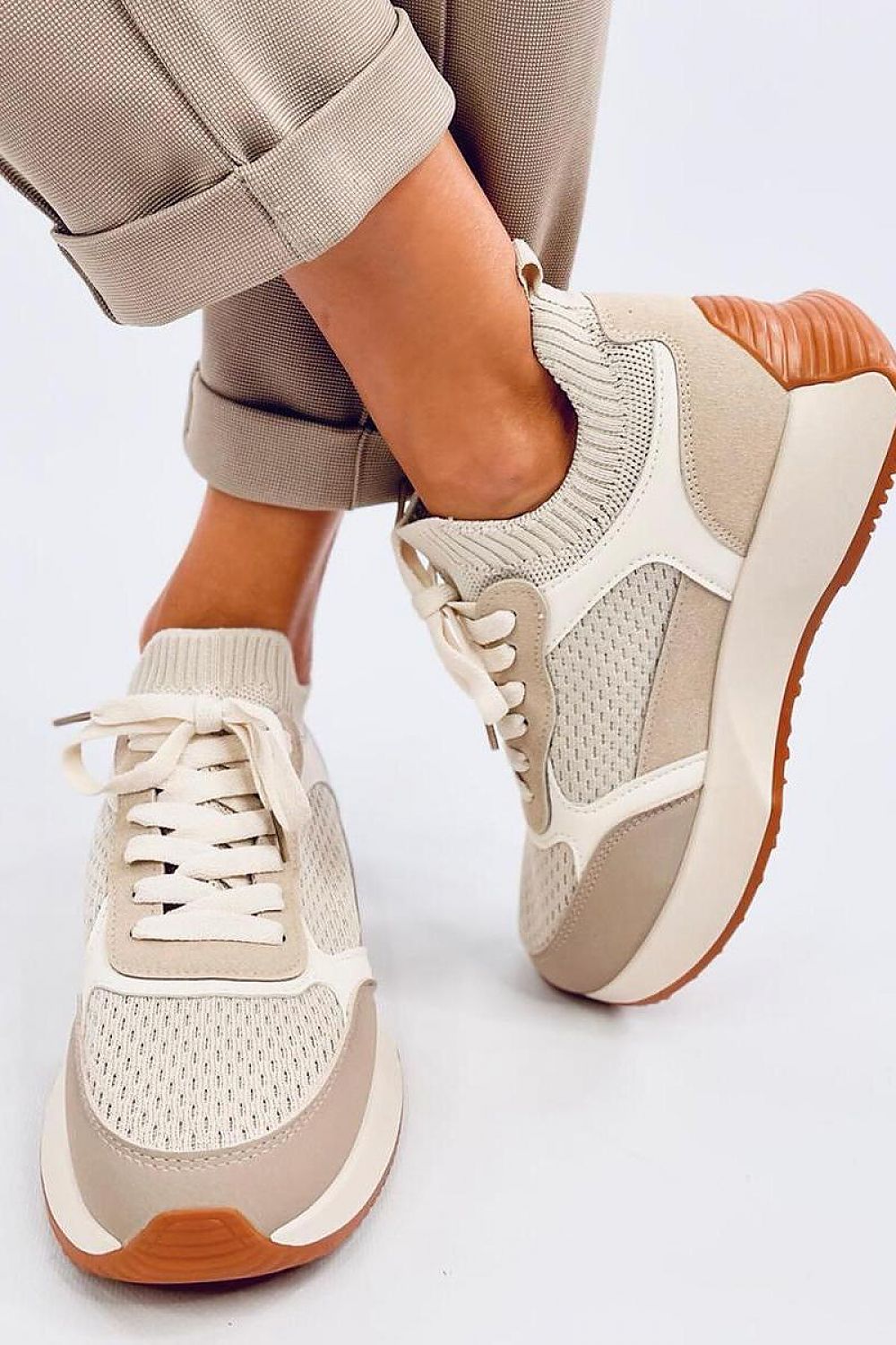 TEEK - Beige Lifted Sock Laced Sneakers SHOES TEEK MH   