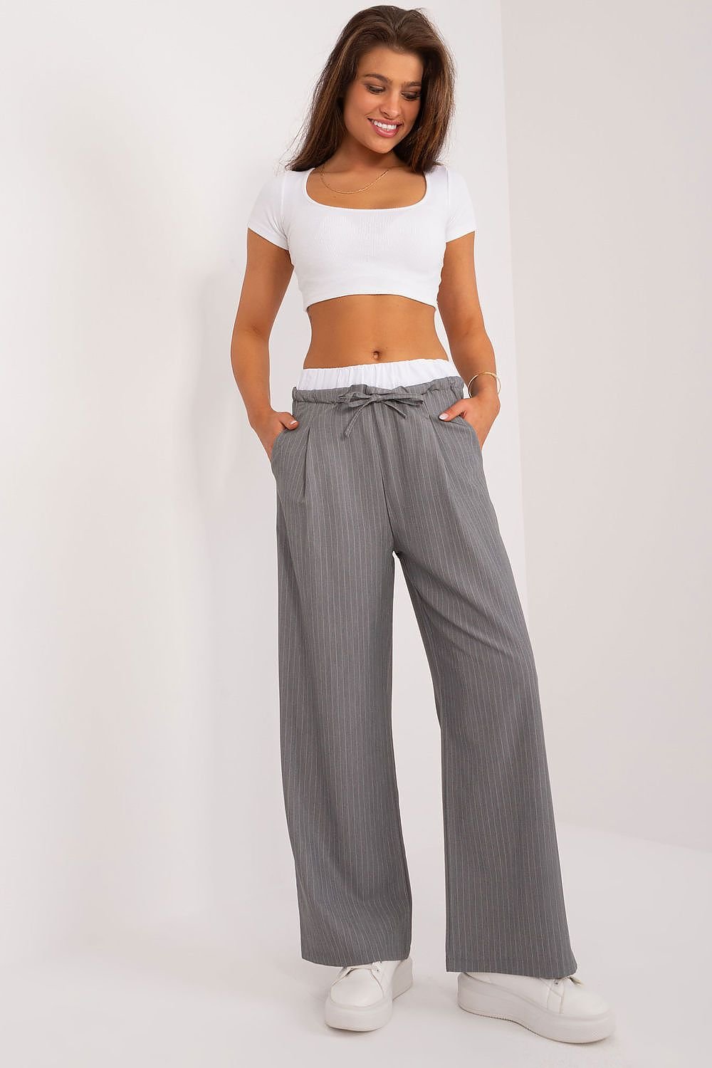 TEEK - Fine Stripe Drawstring Pocketed Trousers PANTS TEEK MH grey L 
