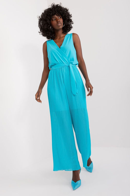 TEEK - Pleated Bottom V-Neck Bend Sleeveless Jumpsuit JUMPSUIT TEEK MH One Size  