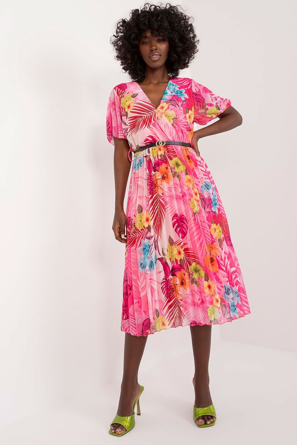 TEEK - Pleated Flowers Belted Dress DRESS TEEK MH pink 2 one-size-fits-all 