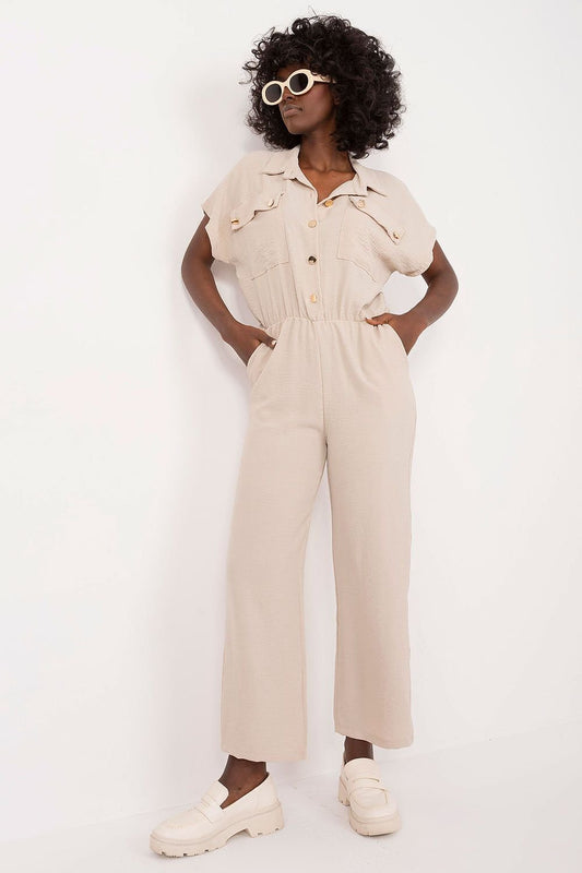 TEEK - Beige Button Up Pocketed Jumpsuit JUMPSUIT TEEK MH One Size  