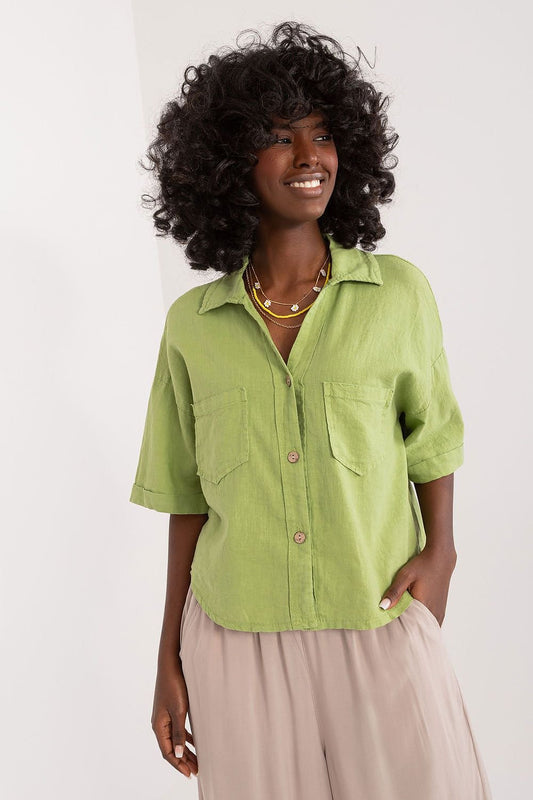 TEEK - Buttoned Short Sleeve Shirt TOPS TEEK MH lime green One Size 