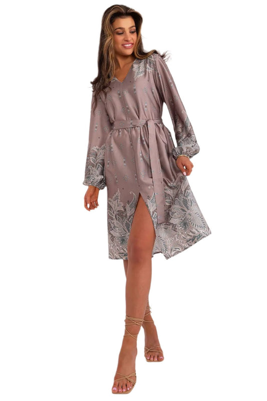 TEEK - Floral Dipped V-Neck Baked Cocktail Dress DRESS TEEK MH beige S/M 