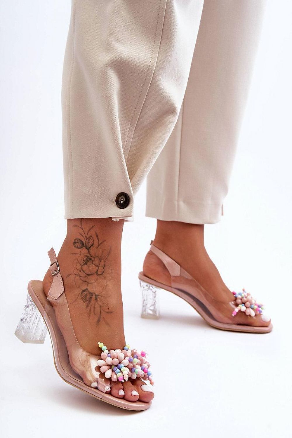 TEEK - Flesh Tone Bead Blossom Transparent Sandals SHOES TEEK MH   