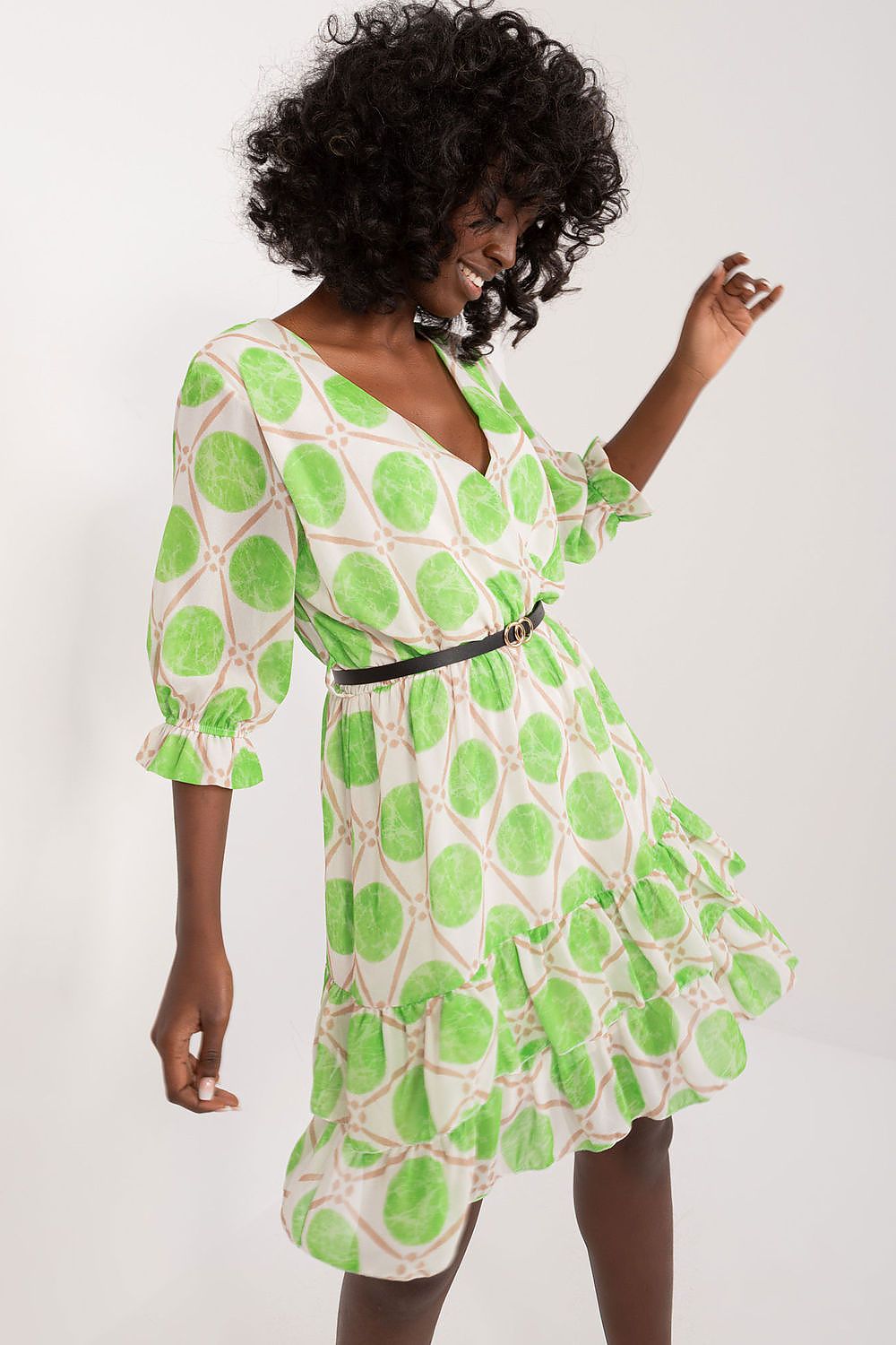 TEEK - Two Tiered Ruffle Belted Dress DRESS TEEK MH green One Size 