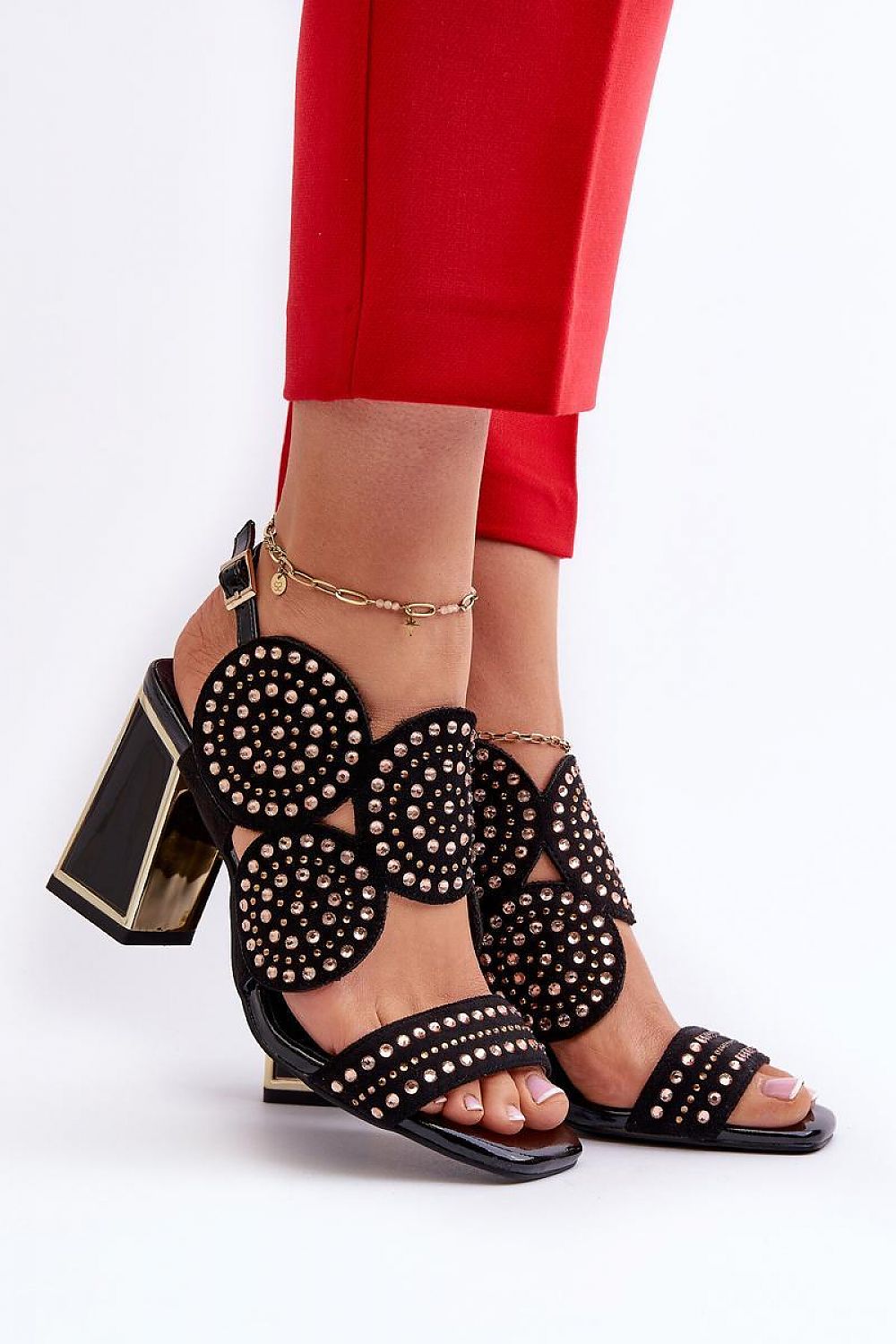 TEEK - Black Bejeweled Rounds Vanity Heel Sandals SHOES TEEK MH   