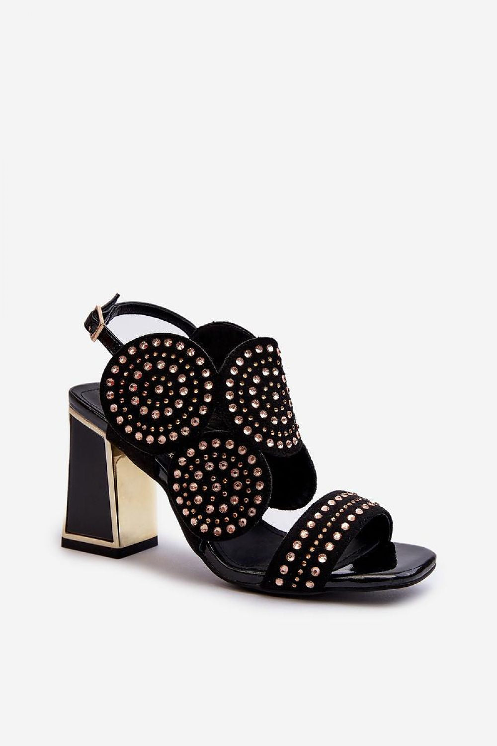 TEEK - Black Bejeweled Rounds Vanity Heel Sandals SHOES TEEK MH 6.5  