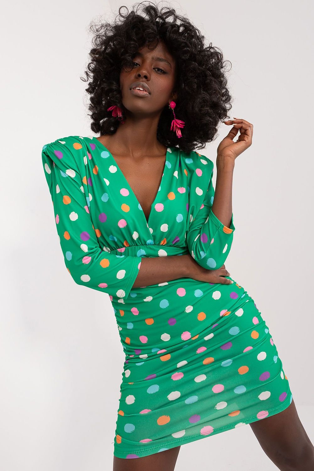 TEEK - Poked Shoulder Polka-Dot Dress DRESS TEEK MH green One Size 
