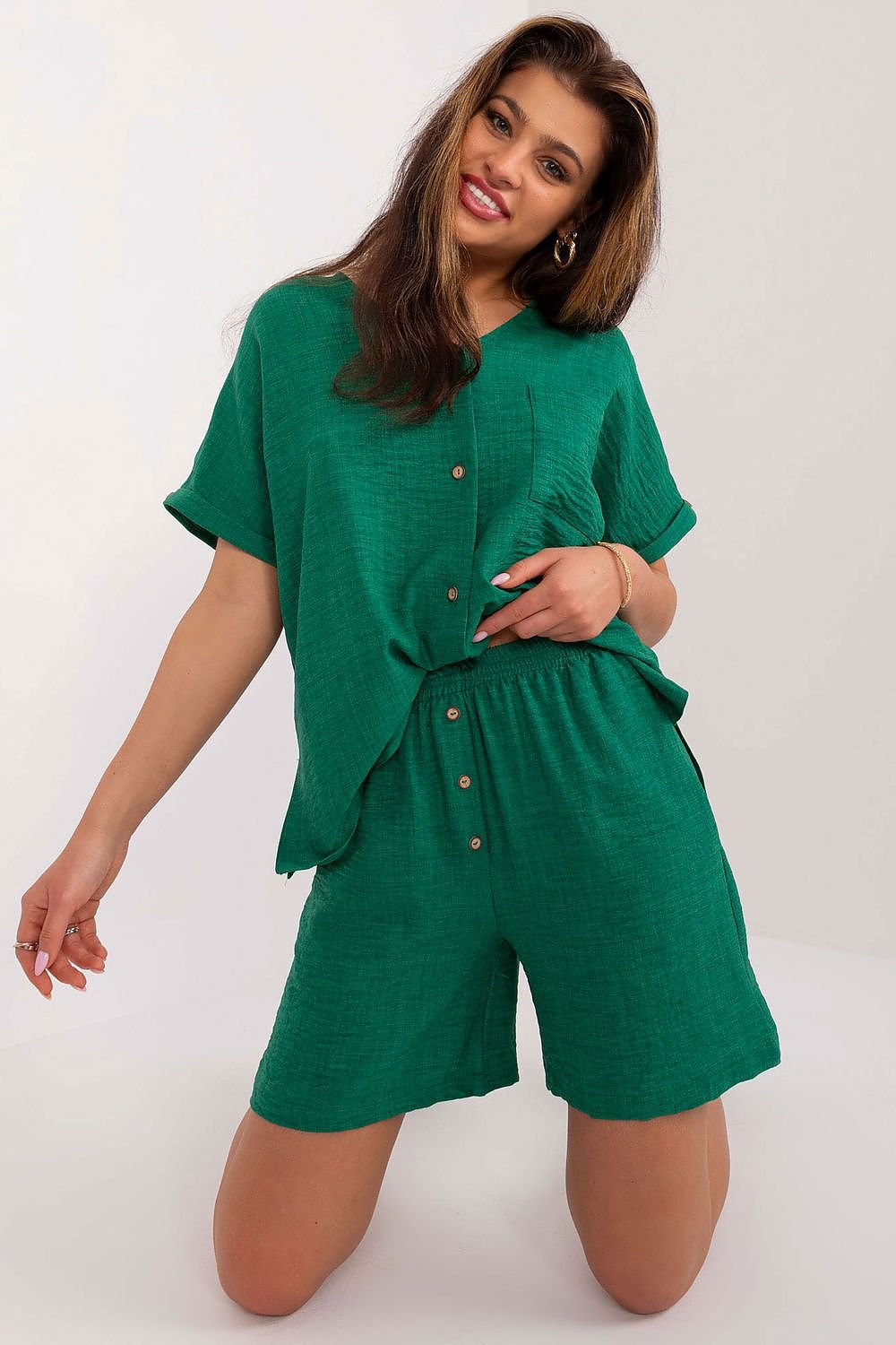 TEEK - Button Up Shirt Pocketed Shorts Set SET TEEK MH   