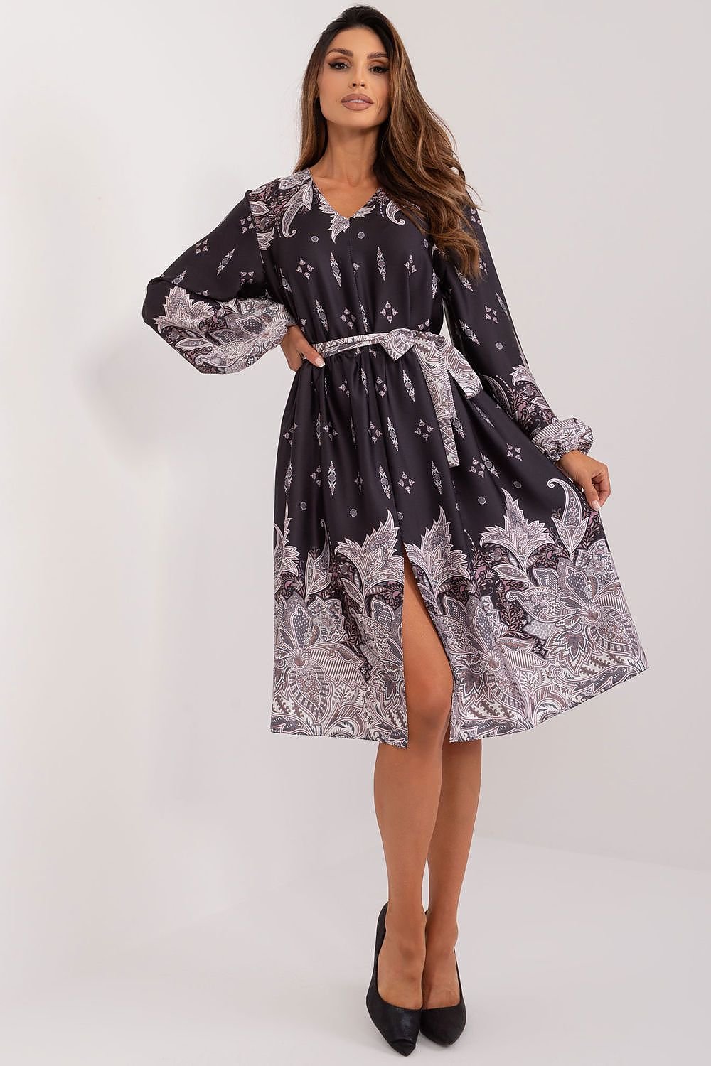 TEEK - Floral Dipped V-Neck Baked Cocktail Dress DRESS TEEK MH black S/M 