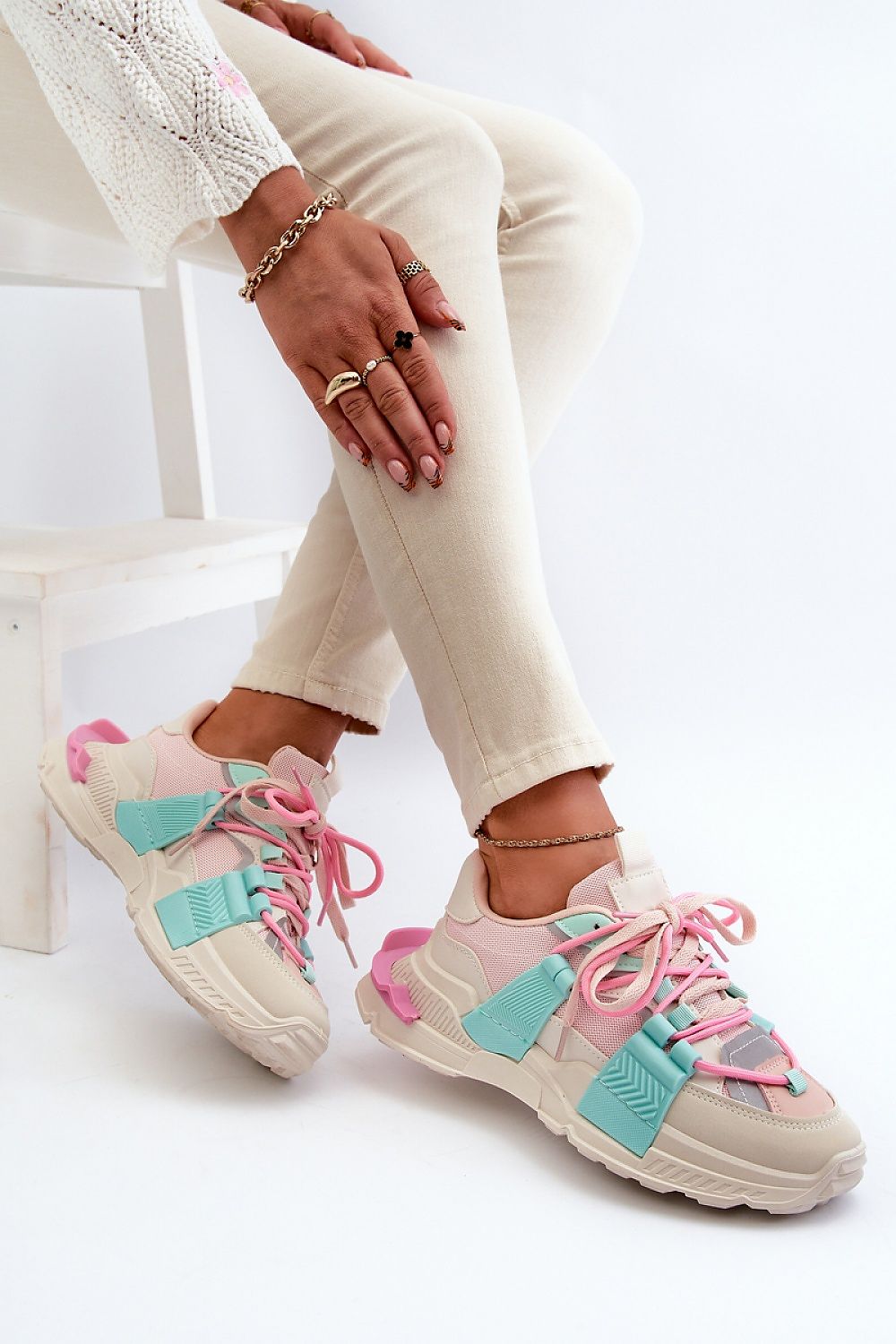 TEEK - Pink Aqua Strung Laced Sneakers SHOES TEEK MH 5.5  