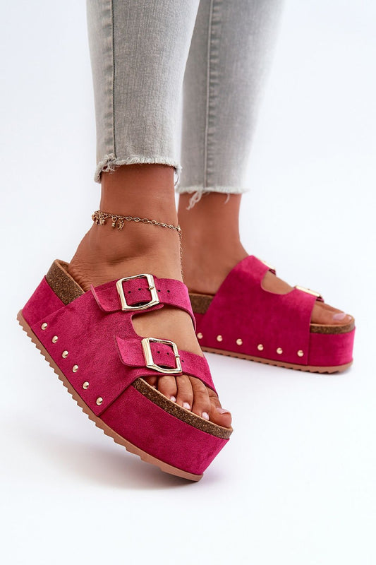 TEEK - Pink Touched Suede Double Band Platform Sandals SHOES TEEK MH   