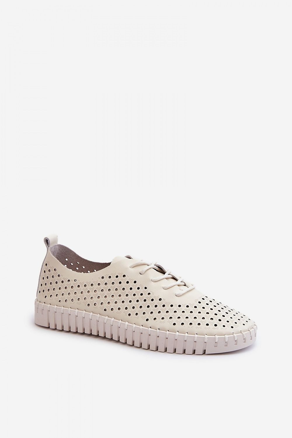 TEEK - Pinhole Leather Laced Sneakers SHOES TEEK MH beige 6.5 