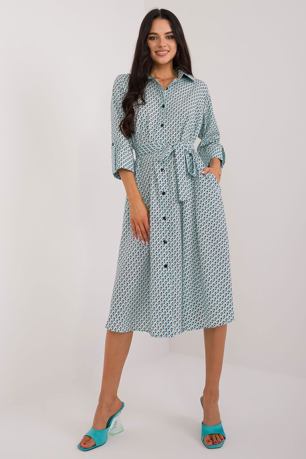 TEEK - Buttoned Down Patterned Pocketed Shirt Dress DRESS TEEK MH green S/M 