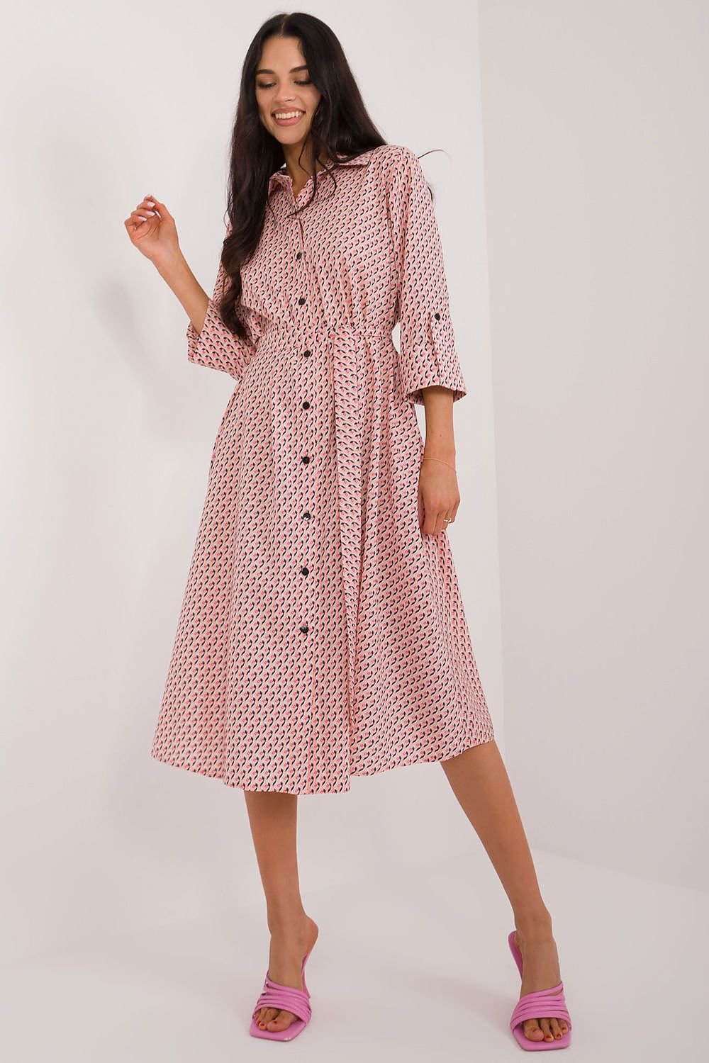 TEEK - Buttoned Down Patterned Pocketed Shirt Dress DRESS TEEK MH pink S/M 