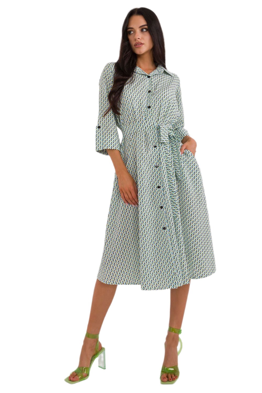 TEEK - Buttoned Down Patterned Pocketed Shirt Dress DRESS TEEK MH green 2 S/M 