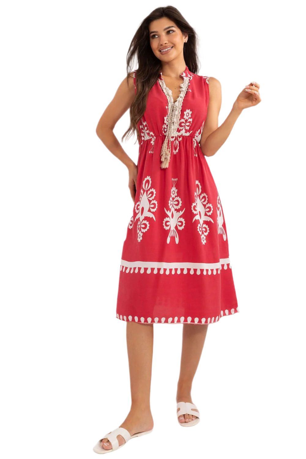 TEEK - Red Sleeveless Imperial Design Dress DRESS TEEK MH   