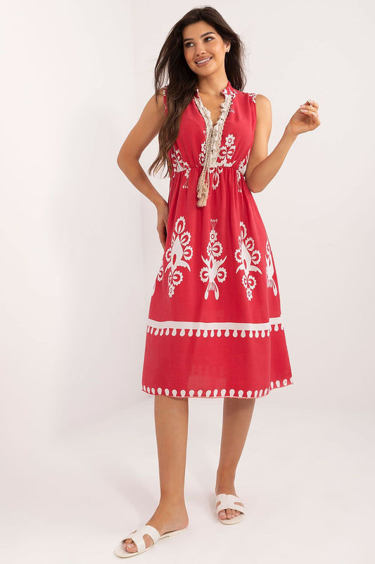 Red Sleeveless Imperial Design Dress DRESS TEEK MH   