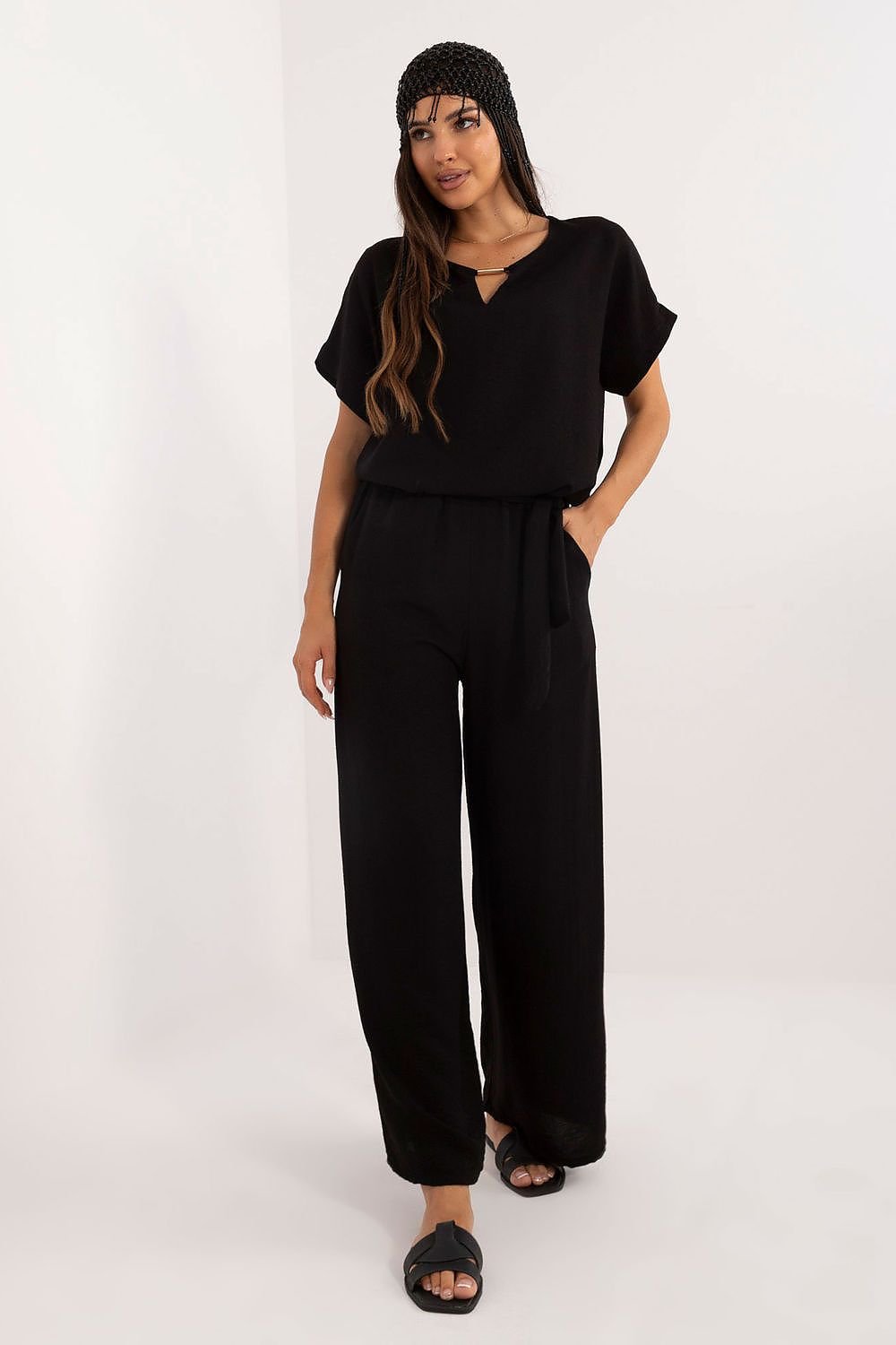 TEEK - Belted Necklace Top Pocketed Pants Set SET TEEK MH black  