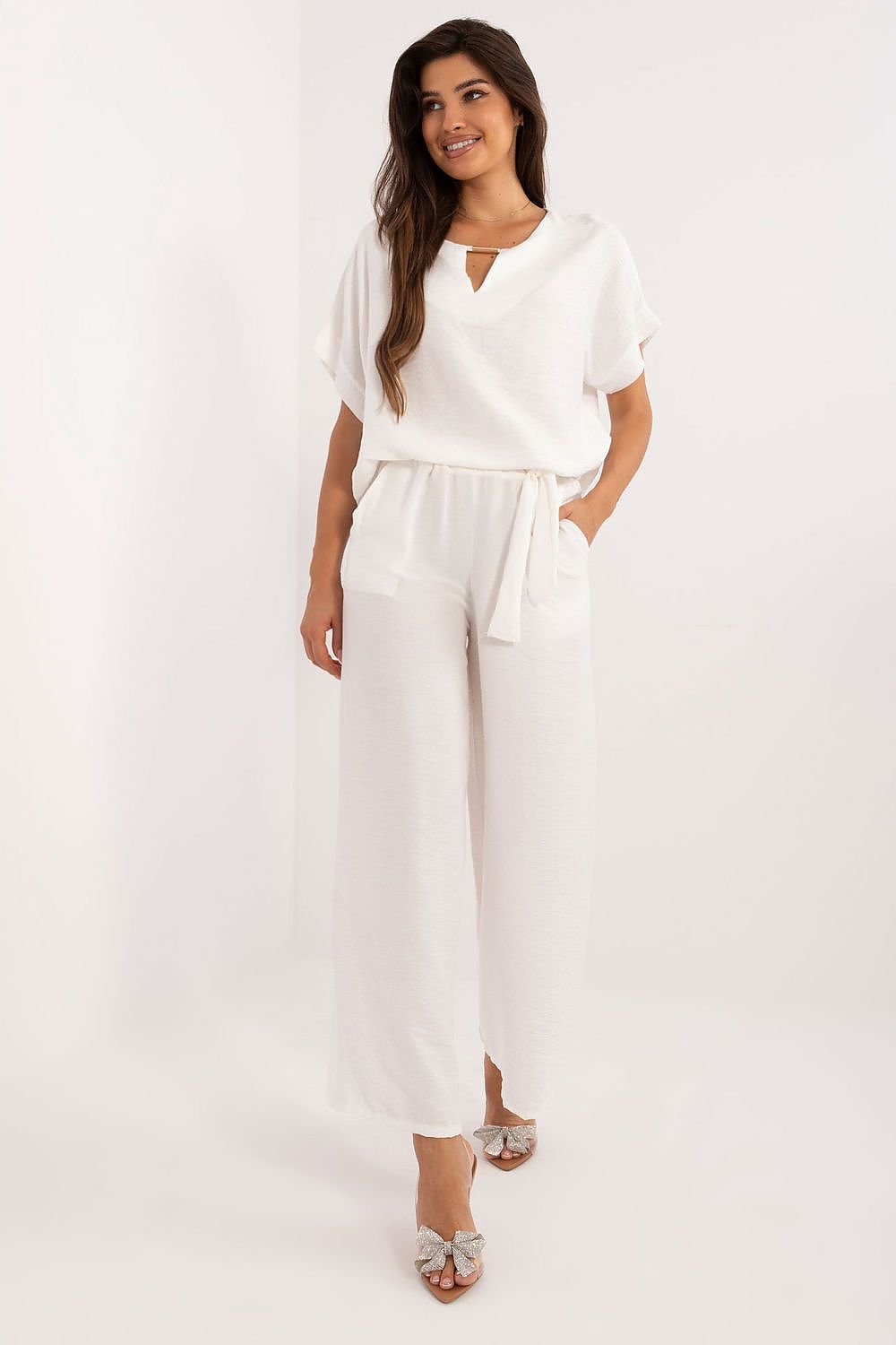 TEEK - Belted Necklace Top Pocketed Pants Set SET TEEK MH white  