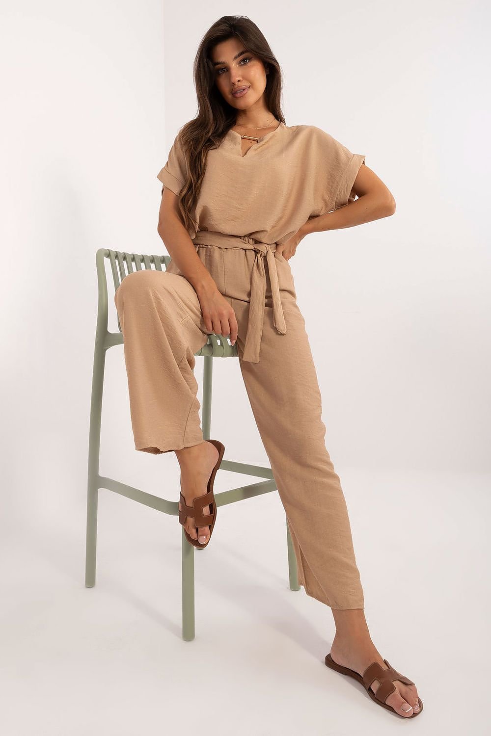 TEEK - Belted Necklace Top Pocketed Pants Set SET TEEK MH   