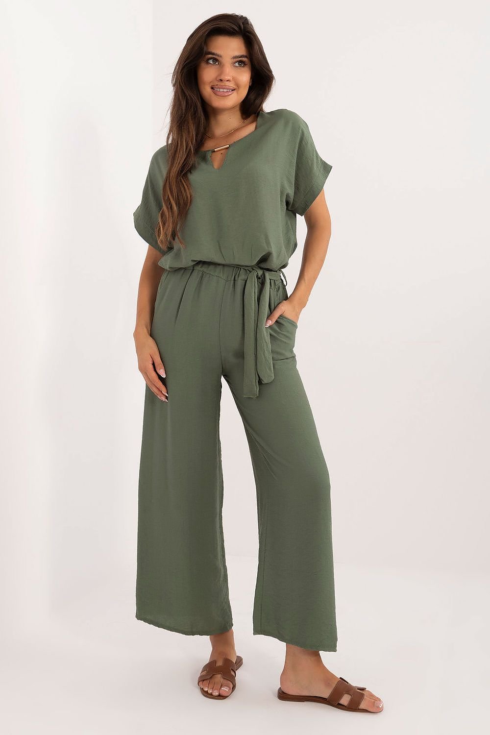 TEEK - Belted Necklace Top Pocketed Pants Set SET TEEK MH green 2  