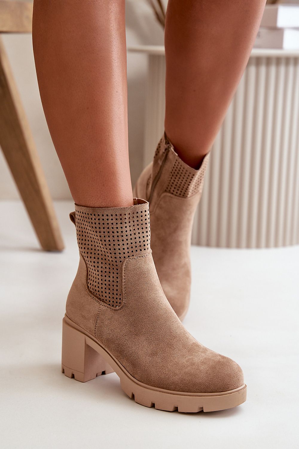 TEEK - Block Heeled Suede Mesh Panel Boots SHOES TEEK MH   