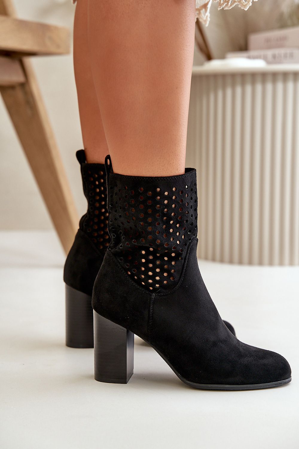 TEEK - Black Mesh Top Suede Heeled Boots SHOES TEEK MH 6.5  